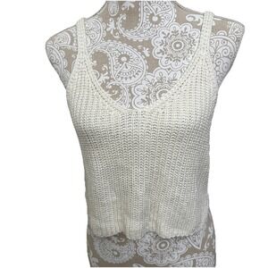 White Knit Tank Top Boho Crop Spaghetti Strap Cottage Core Festival